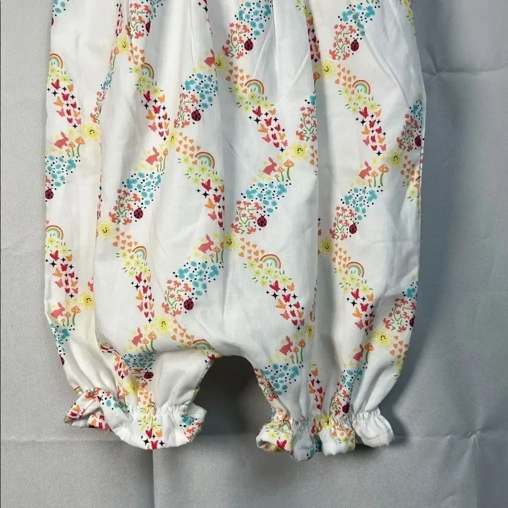 Lullaby Lane yellow and white Sleeveless smocked one piece romper 6-9 months NWT